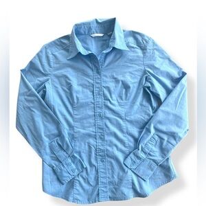 New York & Co Women’s Button Up Shirt Blue Collared Long Sleeve Top Size Medium